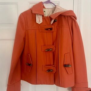 NWOT Anthropologie Elevenses Coral Toggle Jacket Size 2 Structured Peacoat